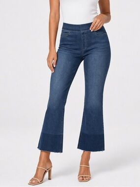 Spanx Cropped Flare Jeans NWT Pull On High Rise Tummy Control Denim size L